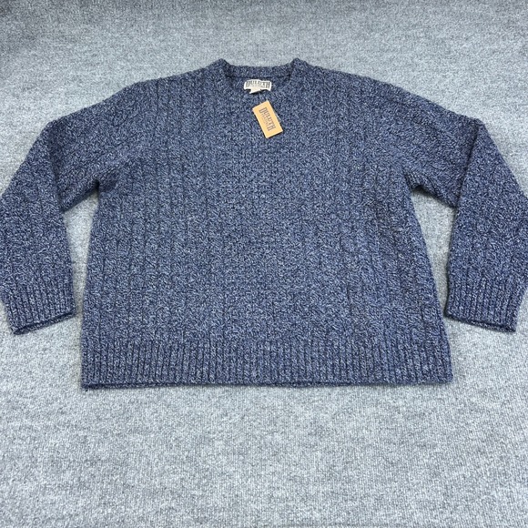 Duluth Sweater Mens Large Navy Shetland Wool Cable Knit Fishermen Standard Fit - Picture 1 of 7